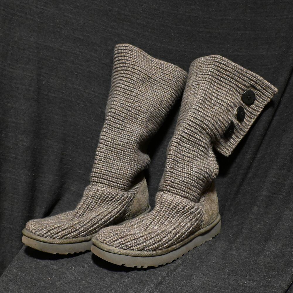 UGG Women's 9 Classic Cardy Tall Boots Sweater Knit Grey